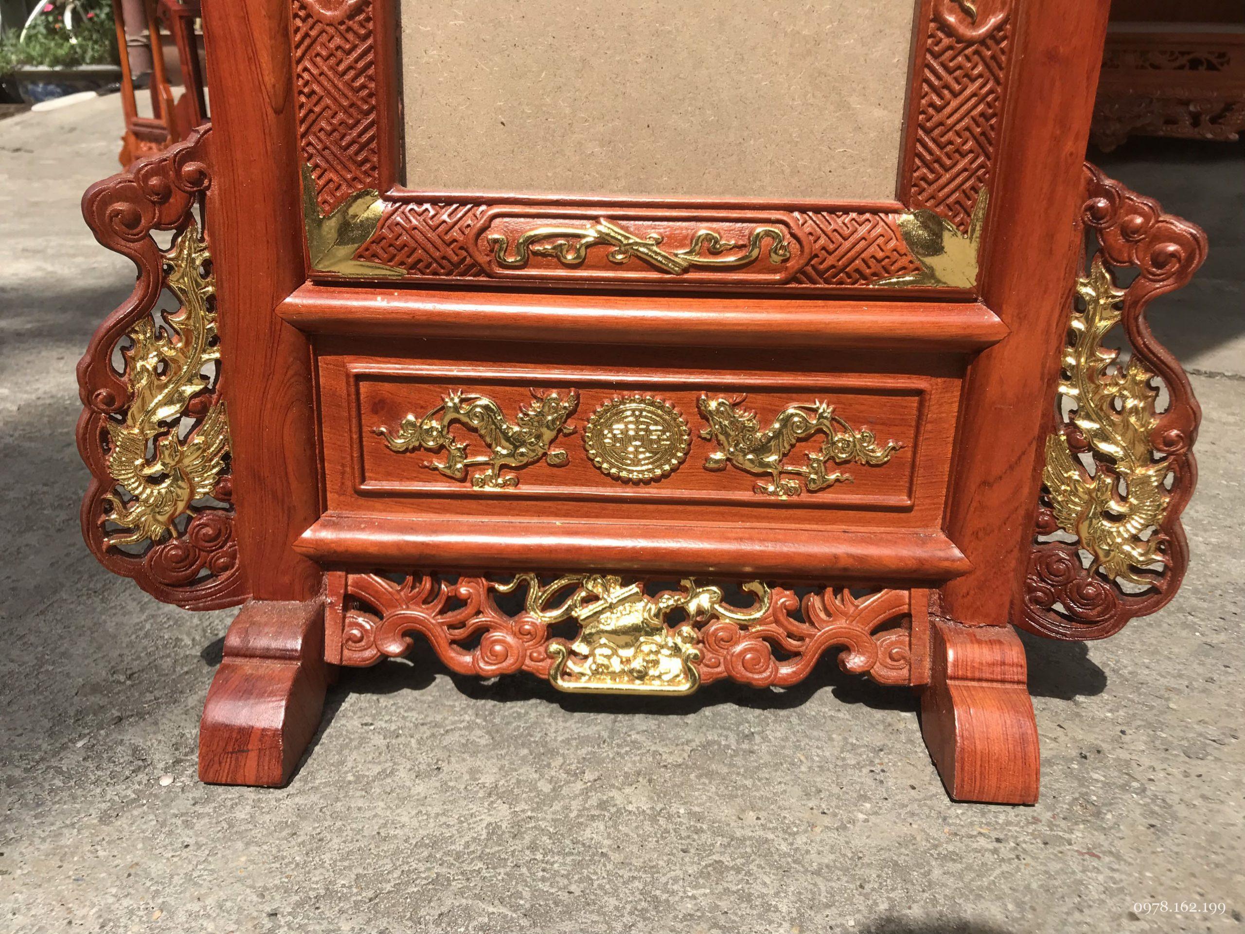 Khung Ảnh Thờ Gỗ Hương Song Long Dát Vàng 20x30cm - Ảnh 2