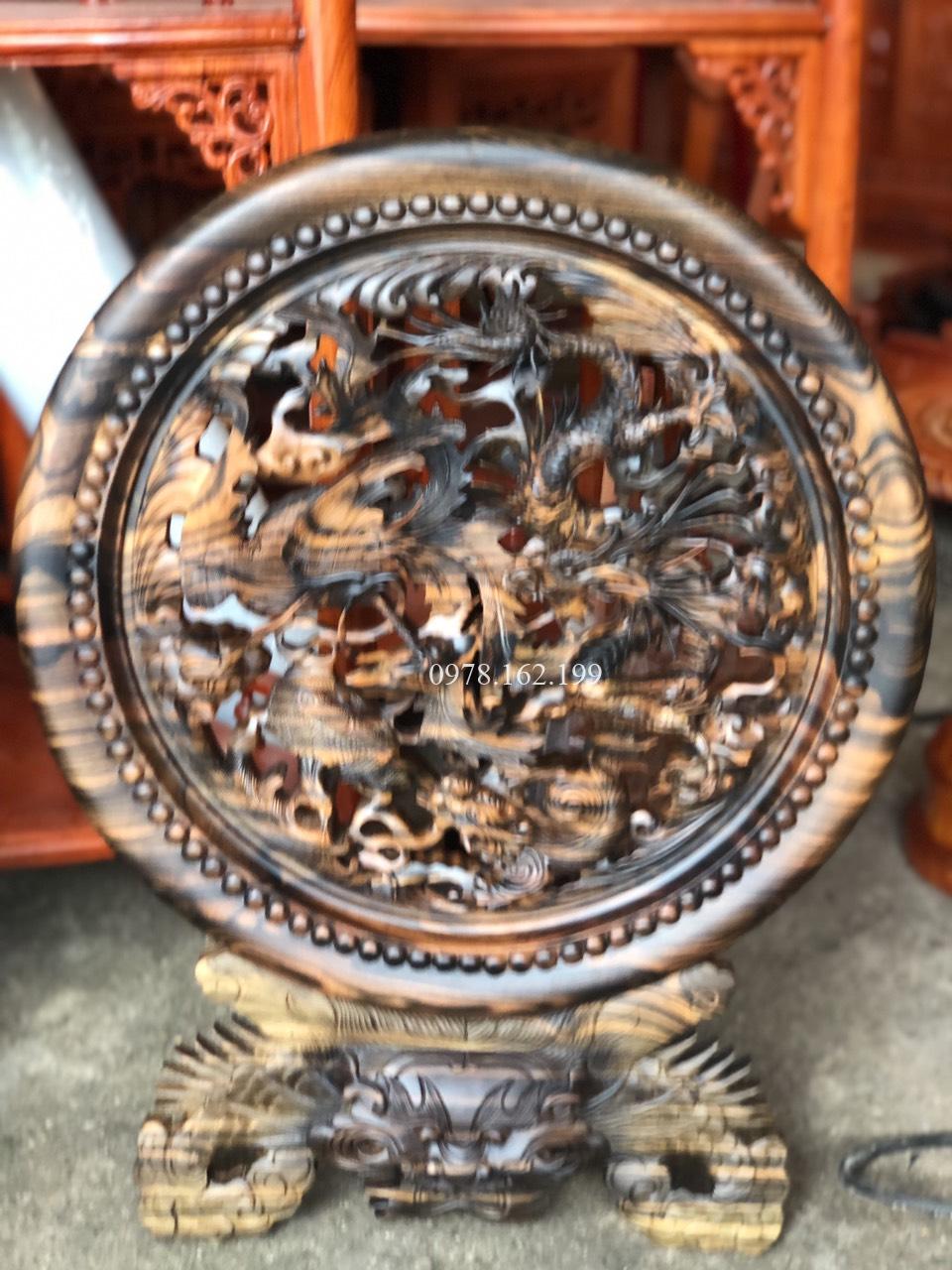 Đĩa tứ linh gỗ mun hoa MS40 - Ảnh 7