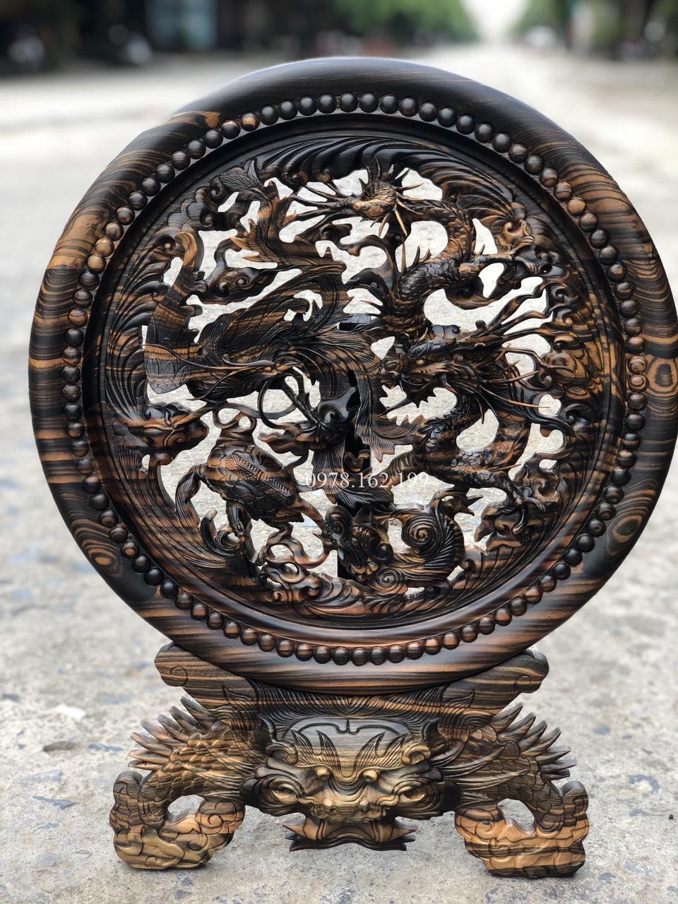 Đĩa tứ linh gỗ mun hoa MS40 - Ảnh 4