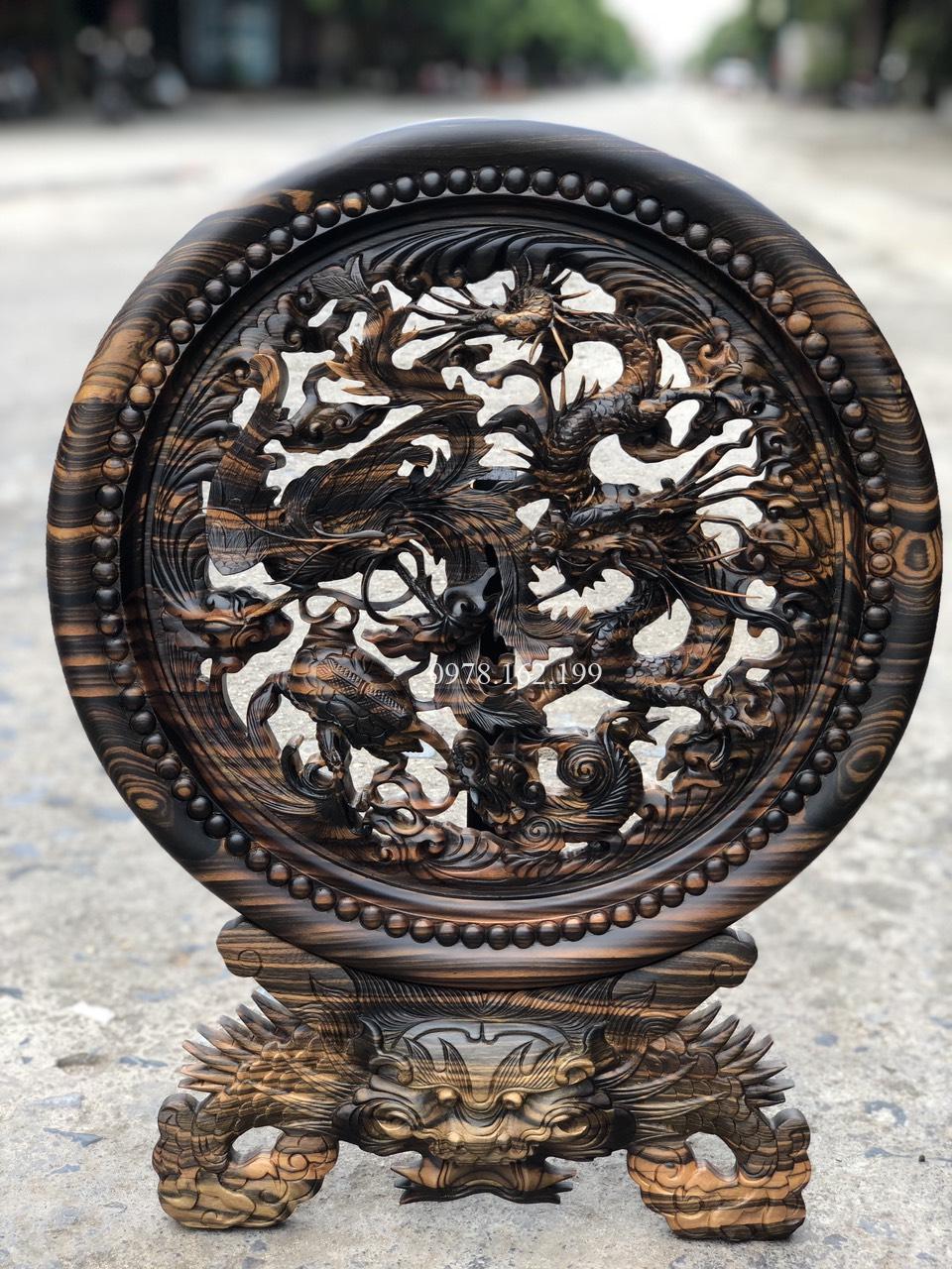 Đĩa tứ linh gỗ mun hoa MS40 - Ảnh 3