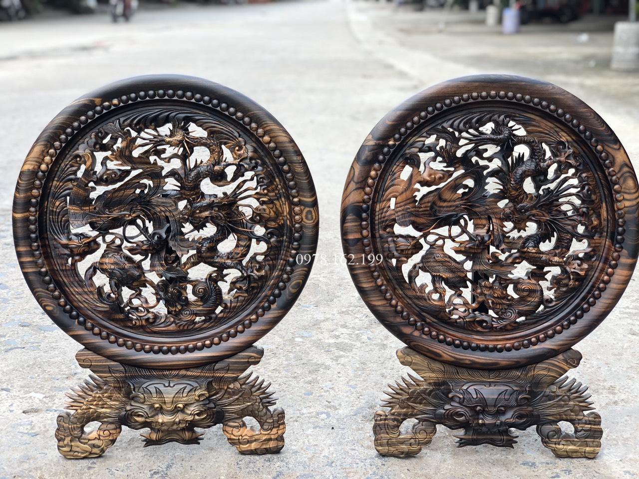 Đĩa tứ linh gỗ mun hoa MS40 - Ảnh 2