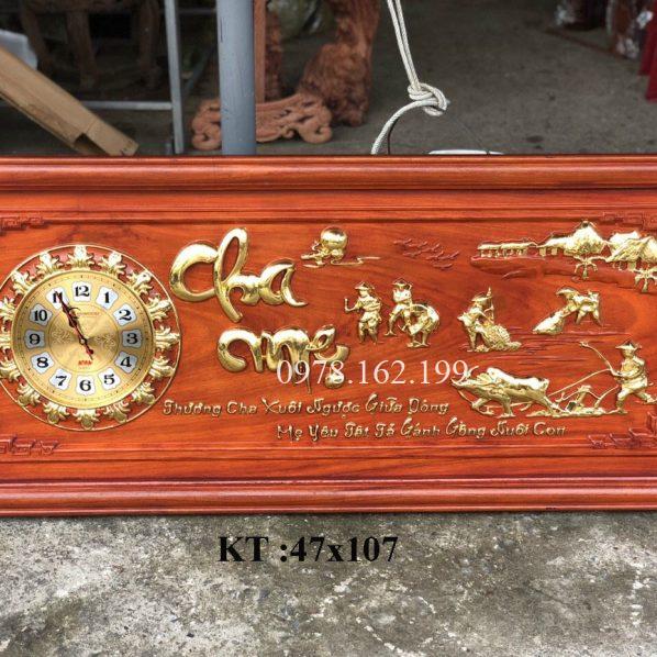 Tranh gỗ đồng hồ chữ Tâm - KT48x108
