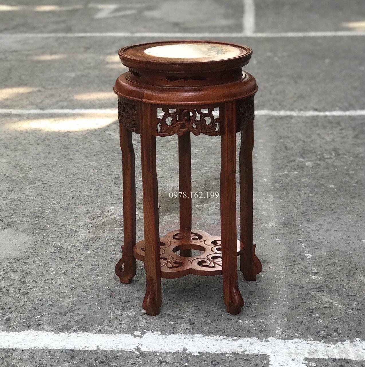 Đôn tròn mặt đá gỗ gụ MS70