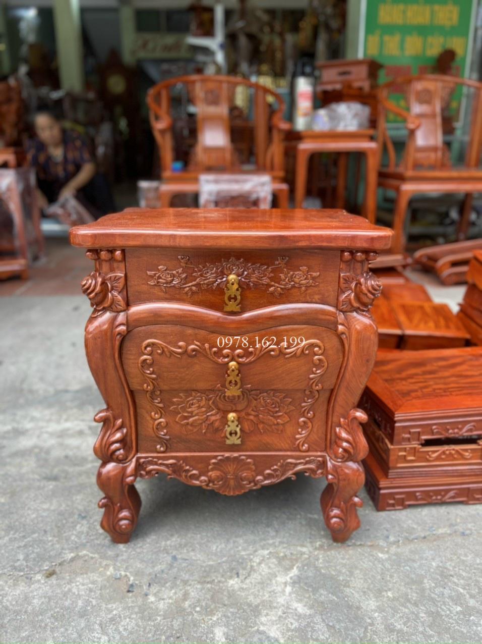 Tủ đầu giường hoa hồng gỗ hương MS03