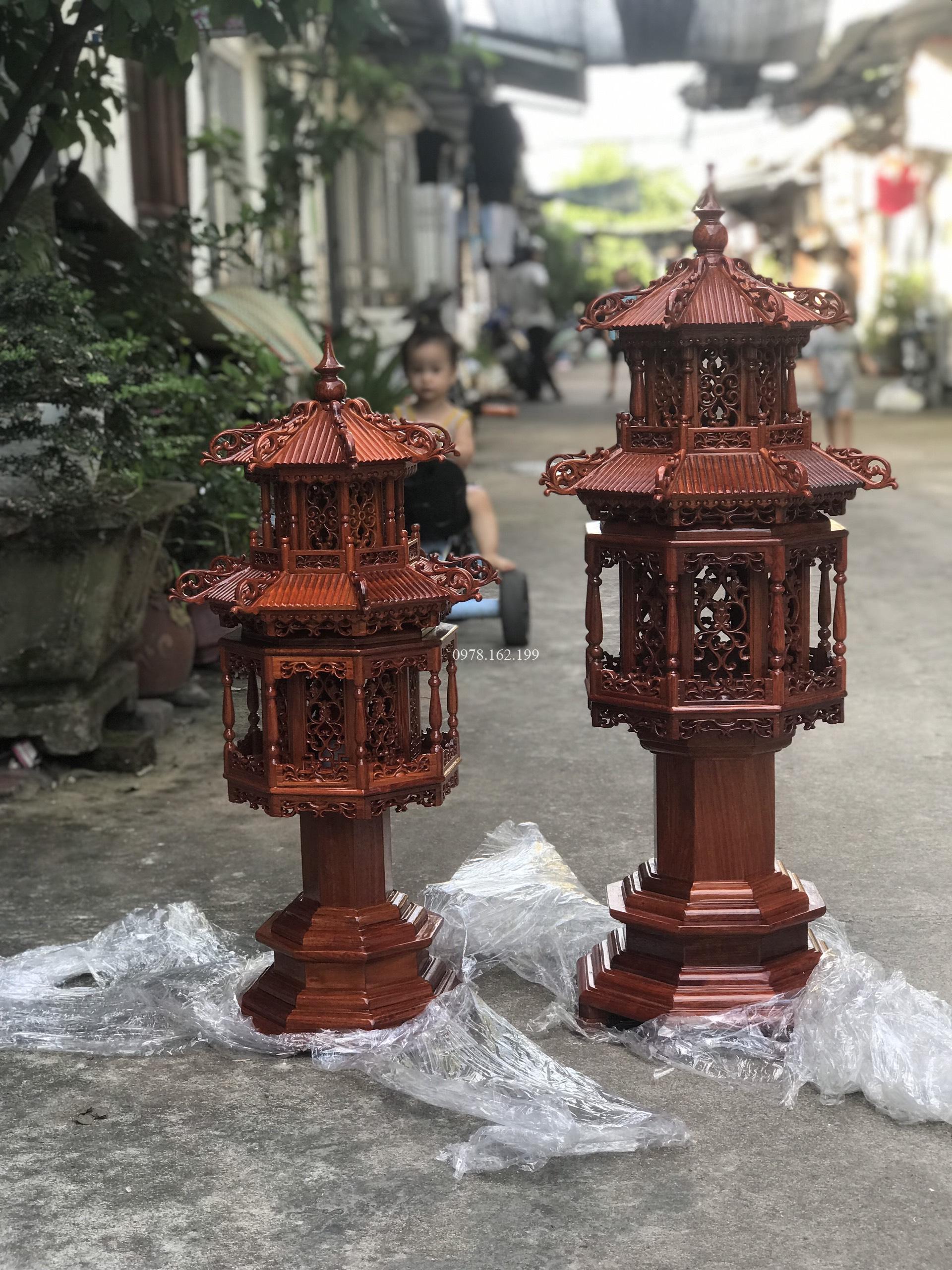 Đèn tháp gỗ hương 2 tầng MS81 - Ảnh 3