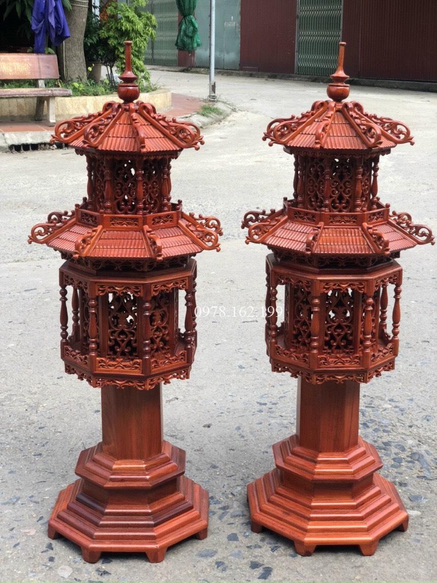 Đèn tháp gỗ hương 2 tầng MS81
