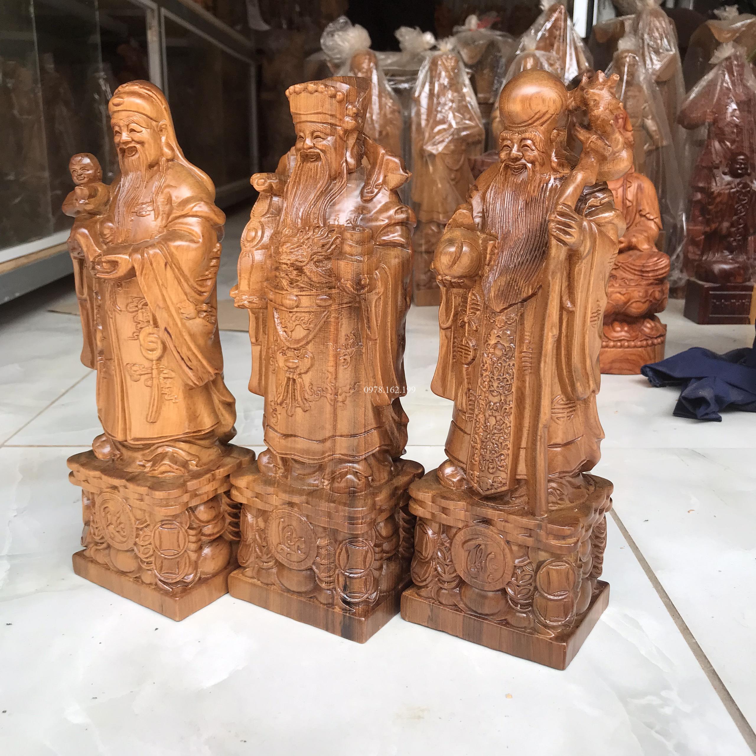 Tượng Tam Đa Phúc Lộc Thọ gỗ bách xanh MS40 - Ảnh 12