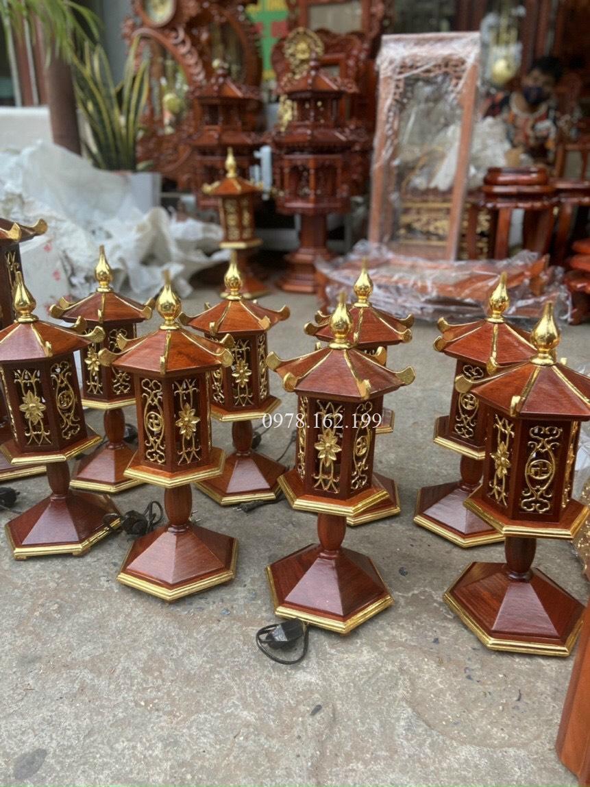 Đèn thờ lục giác gỗ hương dát vàng - Ảnh 5