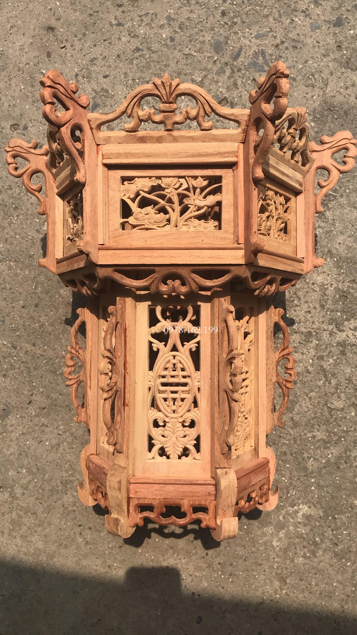 Đèn lồng hoa sen gỗ hương MS55 - Ảnh 2