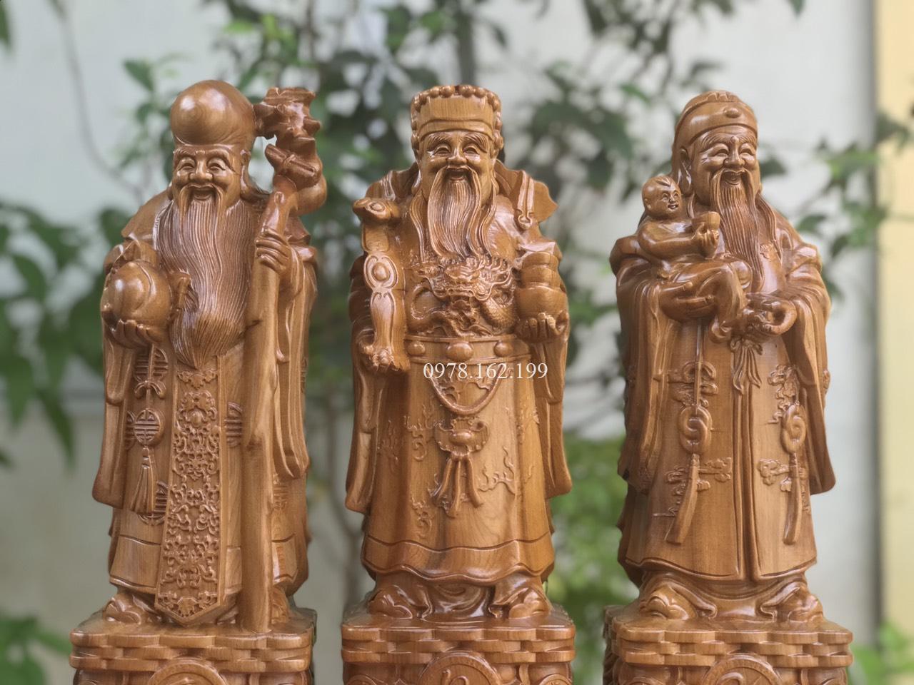 Tượng Tam Đa Phúc Lộc Thọ gỗ bách xanh MS40 - Ảnh 2