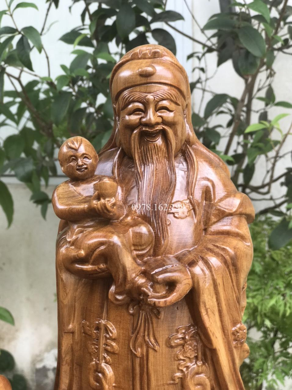 Tượng Tam Đa Phúc Lộc Thọ gỗ bách xanh MS40 - Ảnh 6