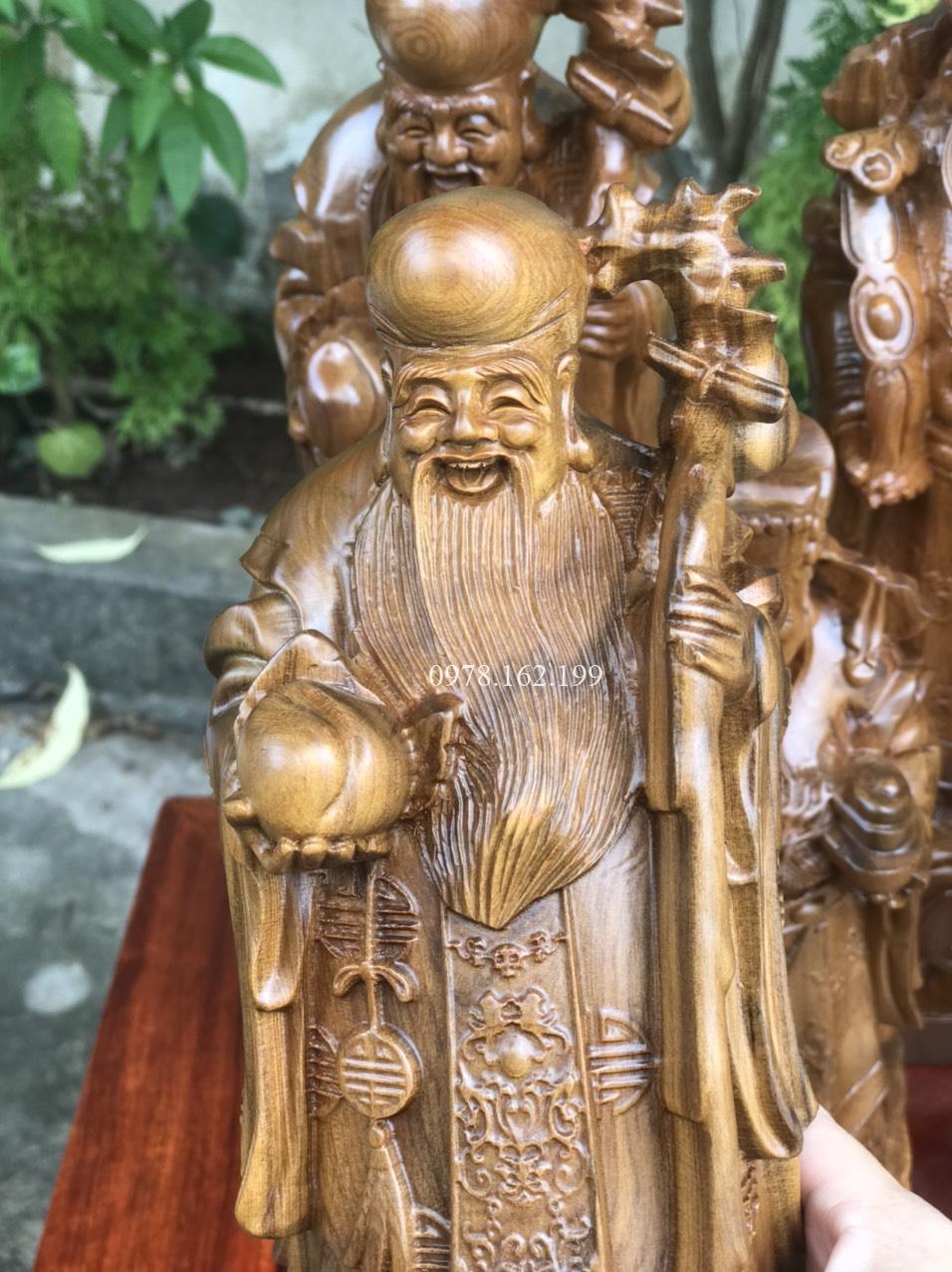 Tượng Tam Đa Phúc Lộc Thọ gỗ bách xanh MS40 - Ảnh 4