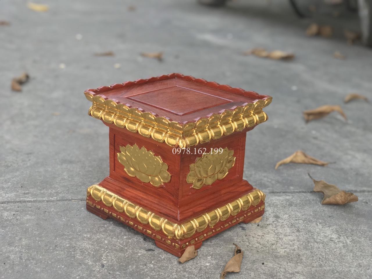 Đôn vuông chạm sen dát vàng MS30 - Ảnh 5