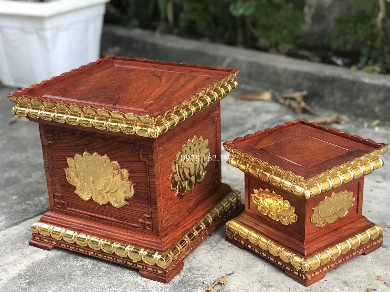 Đôn vuông chạm sen dát vàng MS30 - Ảnh 2