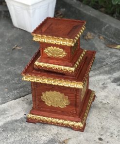 Đôn vuông chạm sen dát vàng MS30