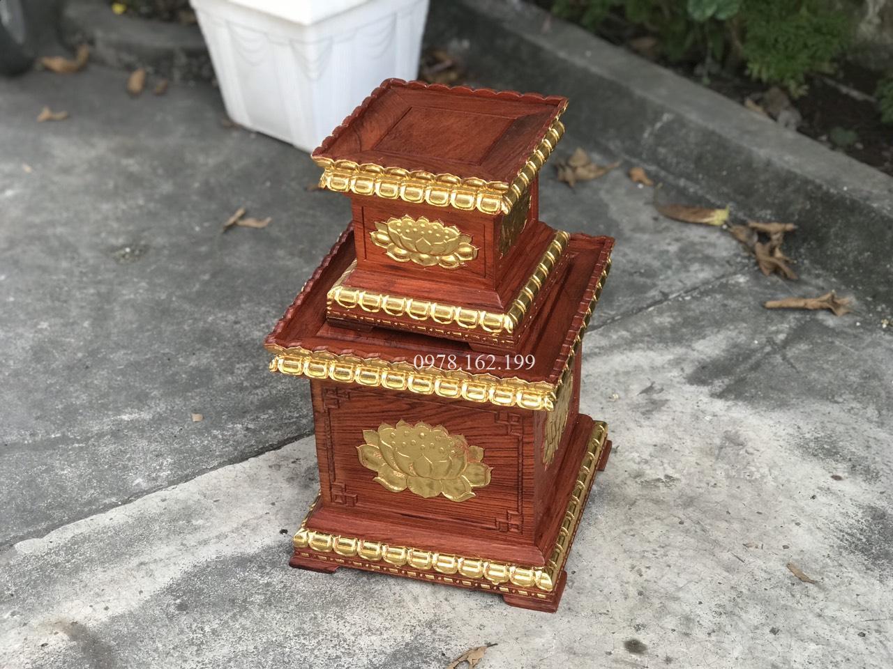 Đôn vuông chạm sen dát vàng MS30