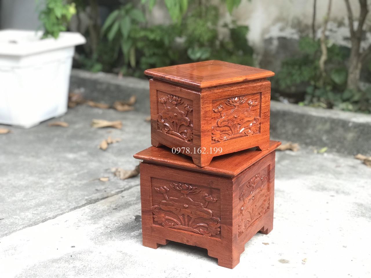 Đôn vuông kê tượng chạm sen - Ảnh 6