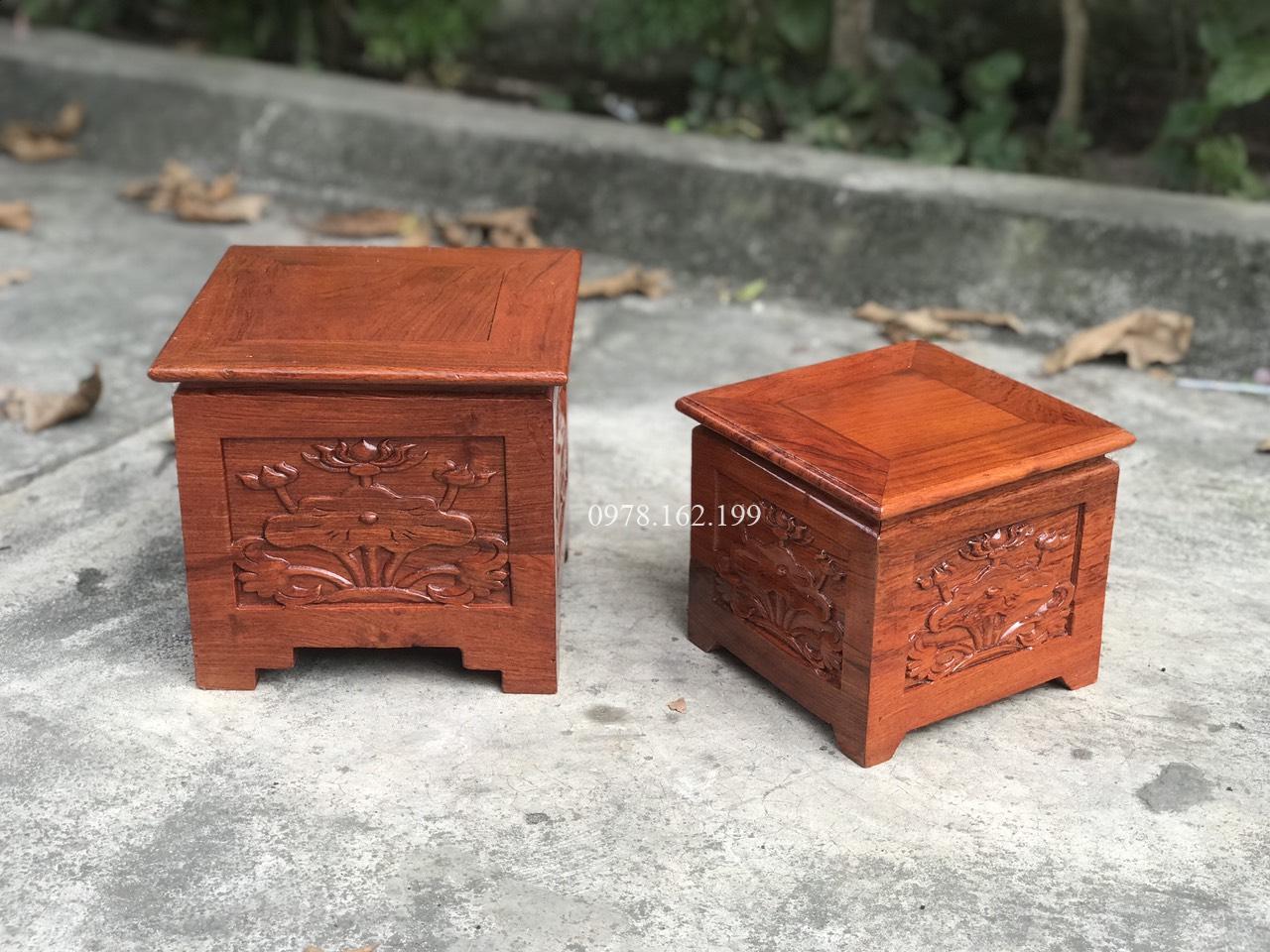 Đôn vuông kê tượng chạm sen - Ảnh 3