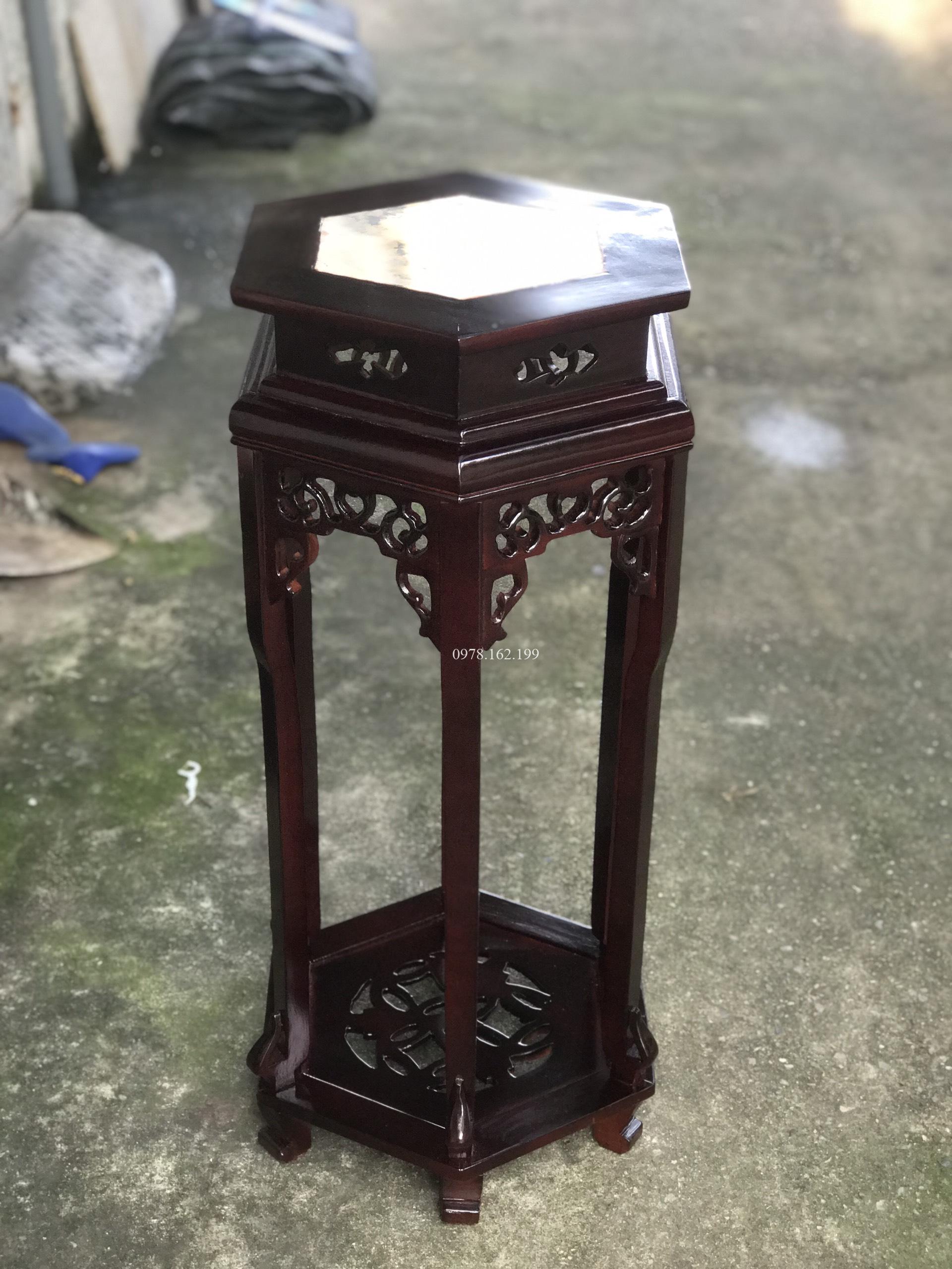 Đôn gỗ lục giác mặt đá giả cổ - Ảnh 2