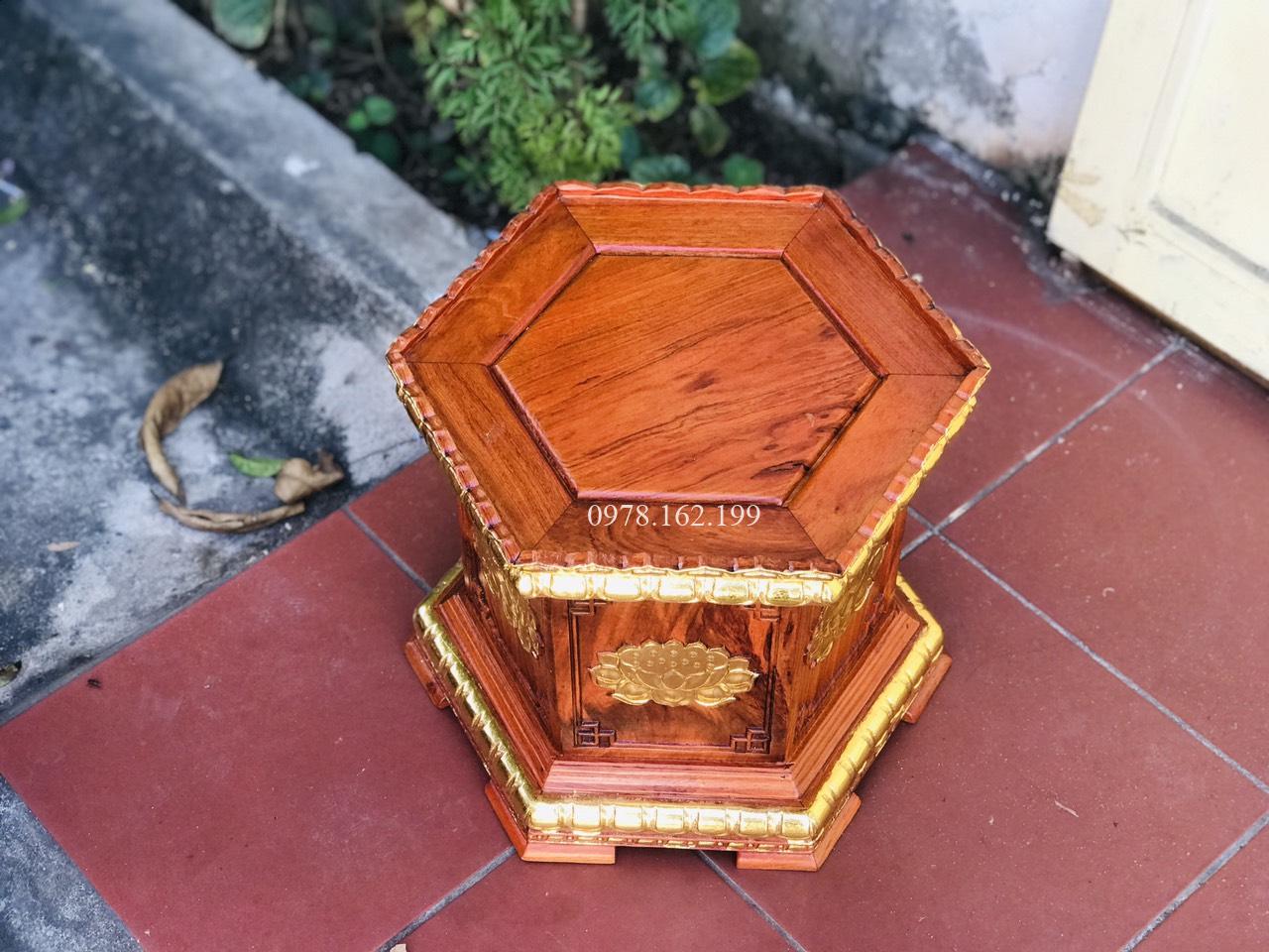 Đôn gỗ lục giác gỗ hương dát vàng MS30 - Ảnh 2