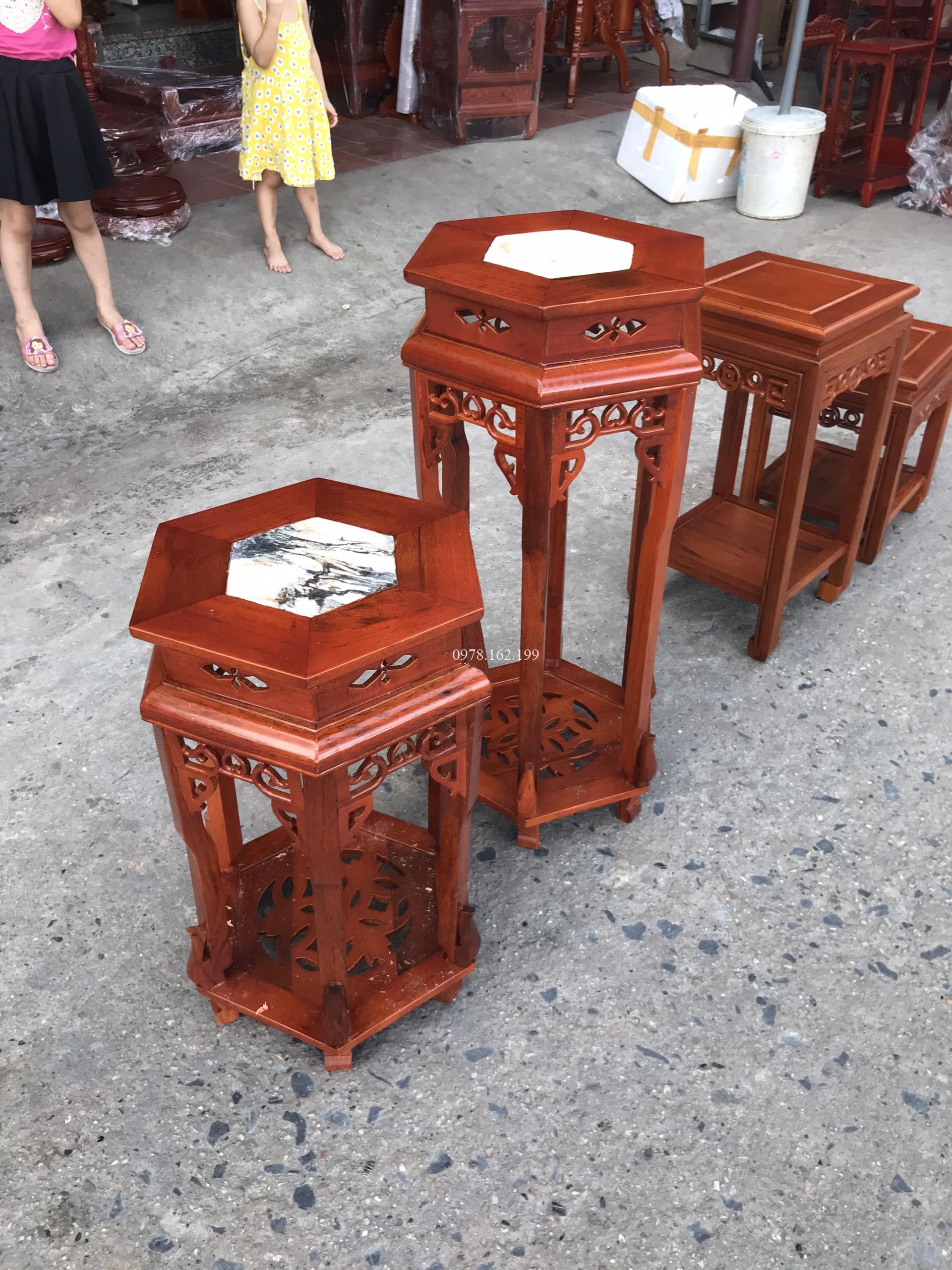 Đôn gỗ lục giác mặt đá - Ảnh 3