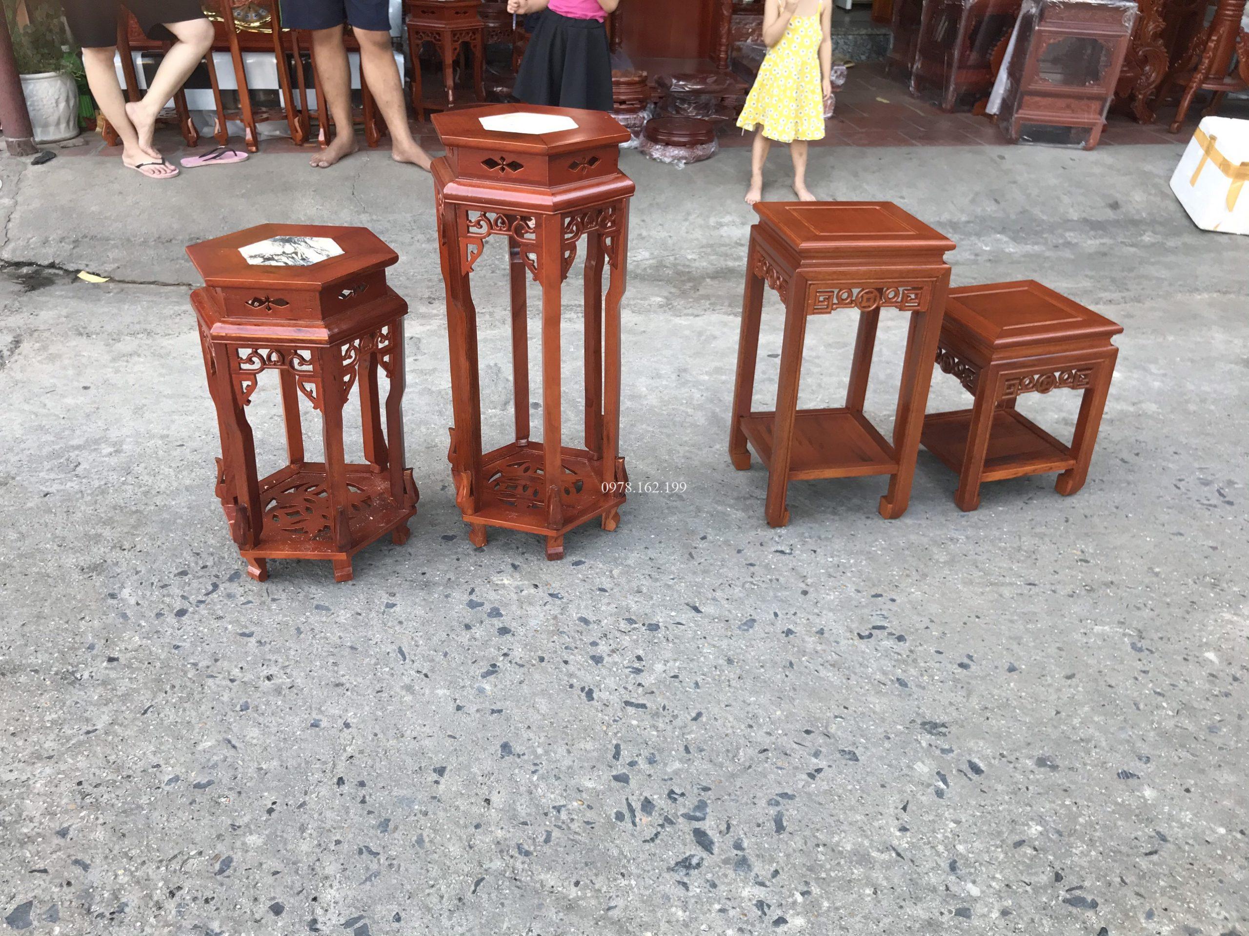 Đôn gỗ lục giác mặt đá - Ảnh 2