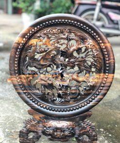Tranh đĩa tứ linh gỗ mun