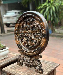 Tranh đĩa tứ linh gỗ mun