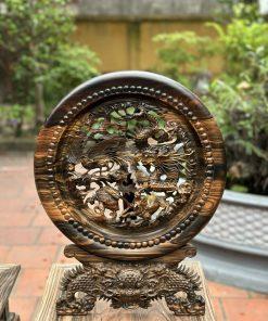 Tranh đĩa tứ linh gỗ mun