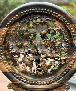 Tranh đĩa tứ linh gỗ mun