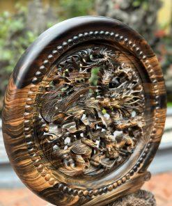 Tranh đĩa tứ linh gỗ mun