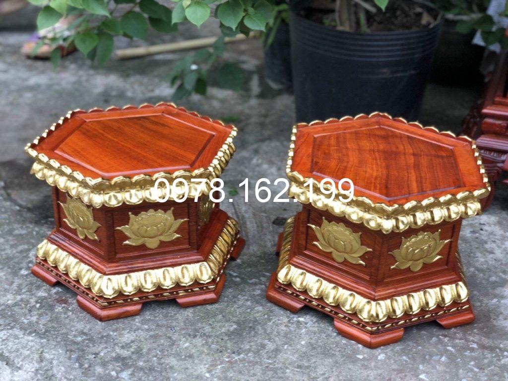 Đôn gỗ lục giác dát vàng MS25