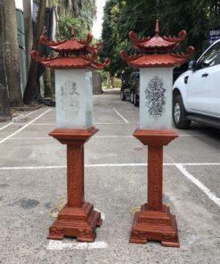 Cặp đèn thờ gỗ mặt kính cao cấp MS120