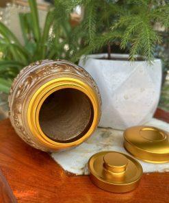 Bình trà tứ quý gỗ bách xanh MS18