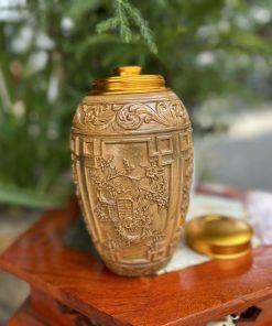 Bình trà tứ quý gỗ bách xanh MS18