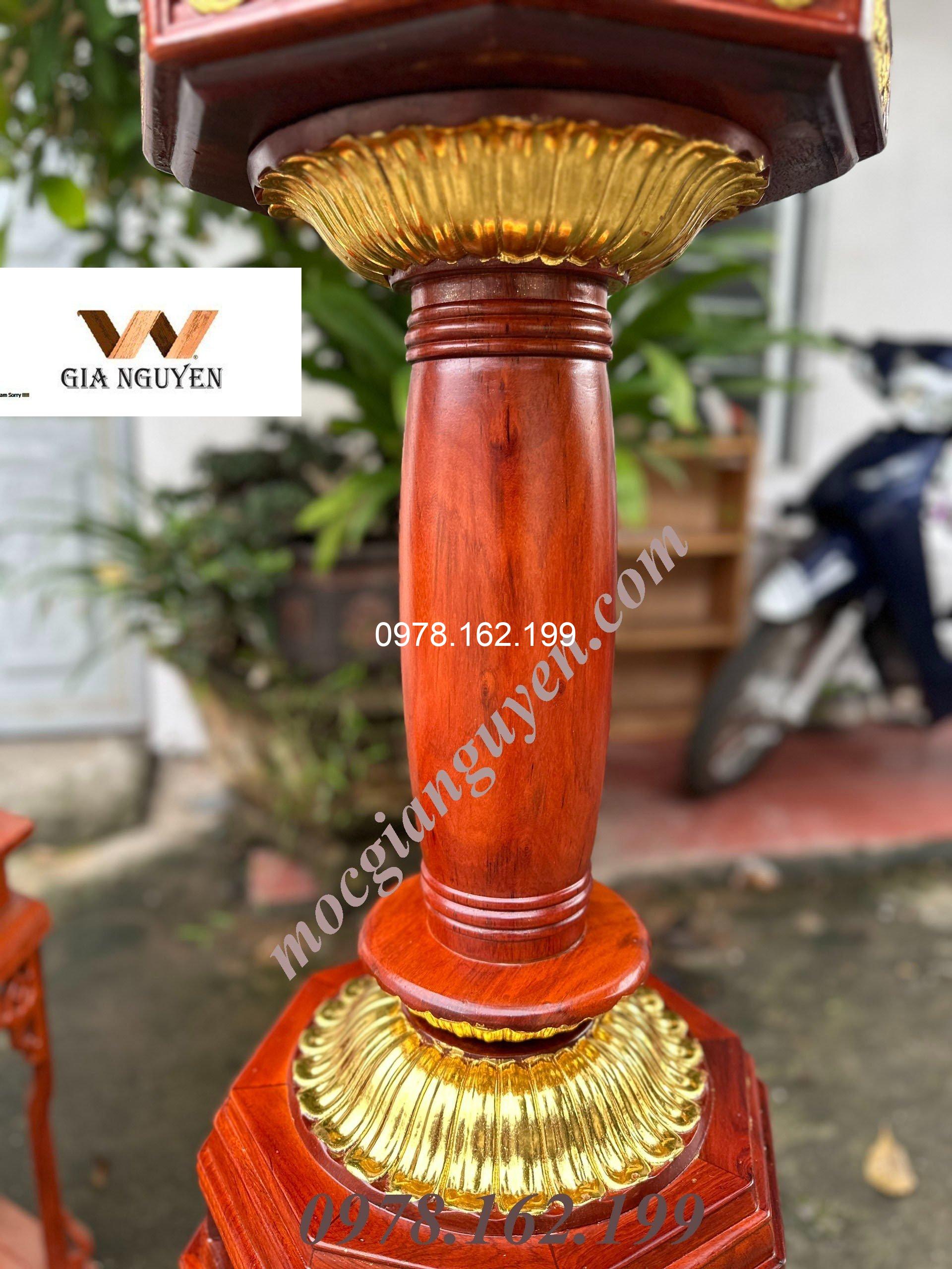 Đèn thờ gỗ hương dát vàng cao cấp 1m77