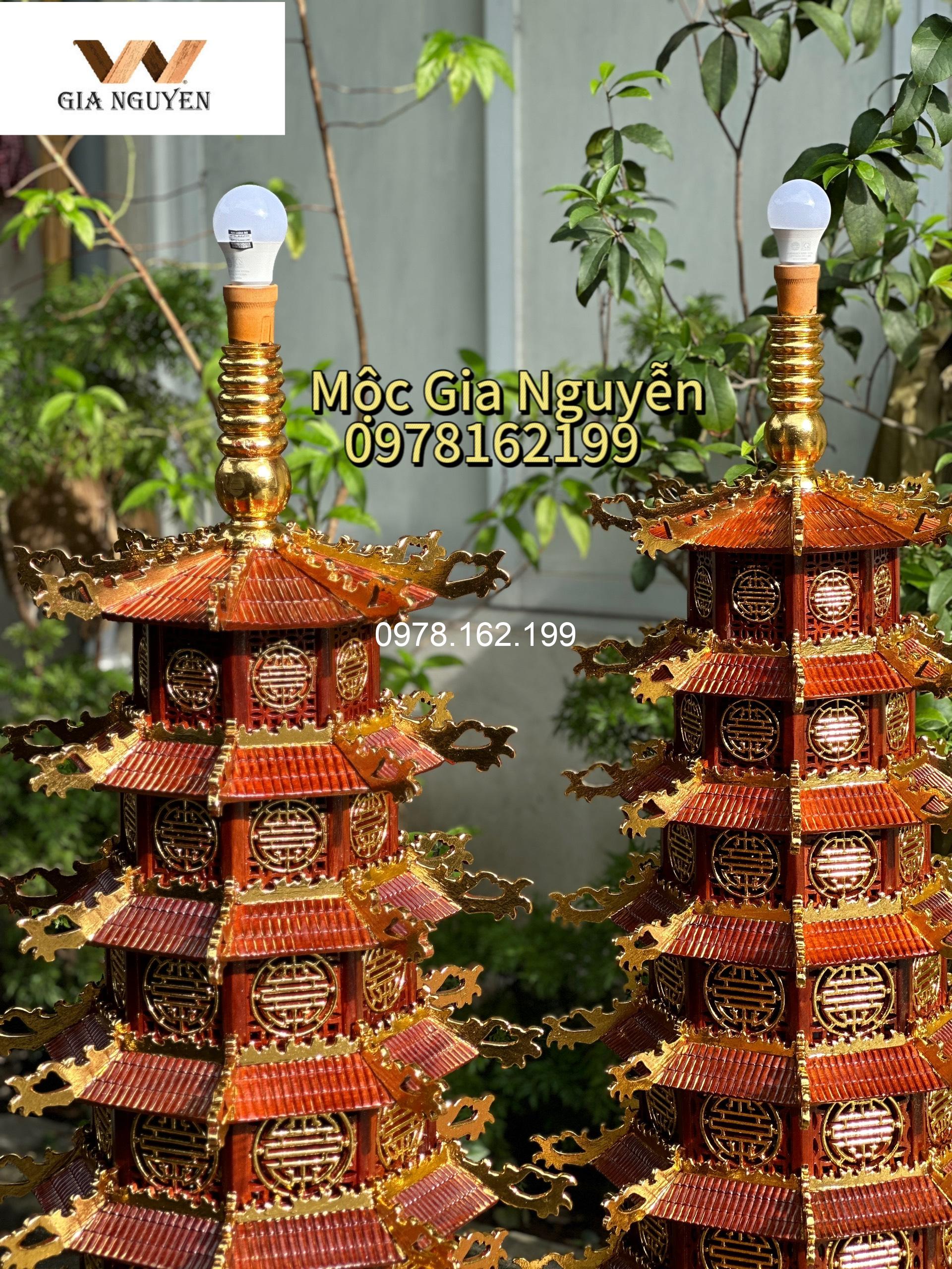 Đèn tháp Văn Xương 9 tầng gỗ hương DT9T