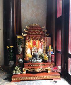 Bàn thờ 3 mái đục bài vị dát vàng CT61X69