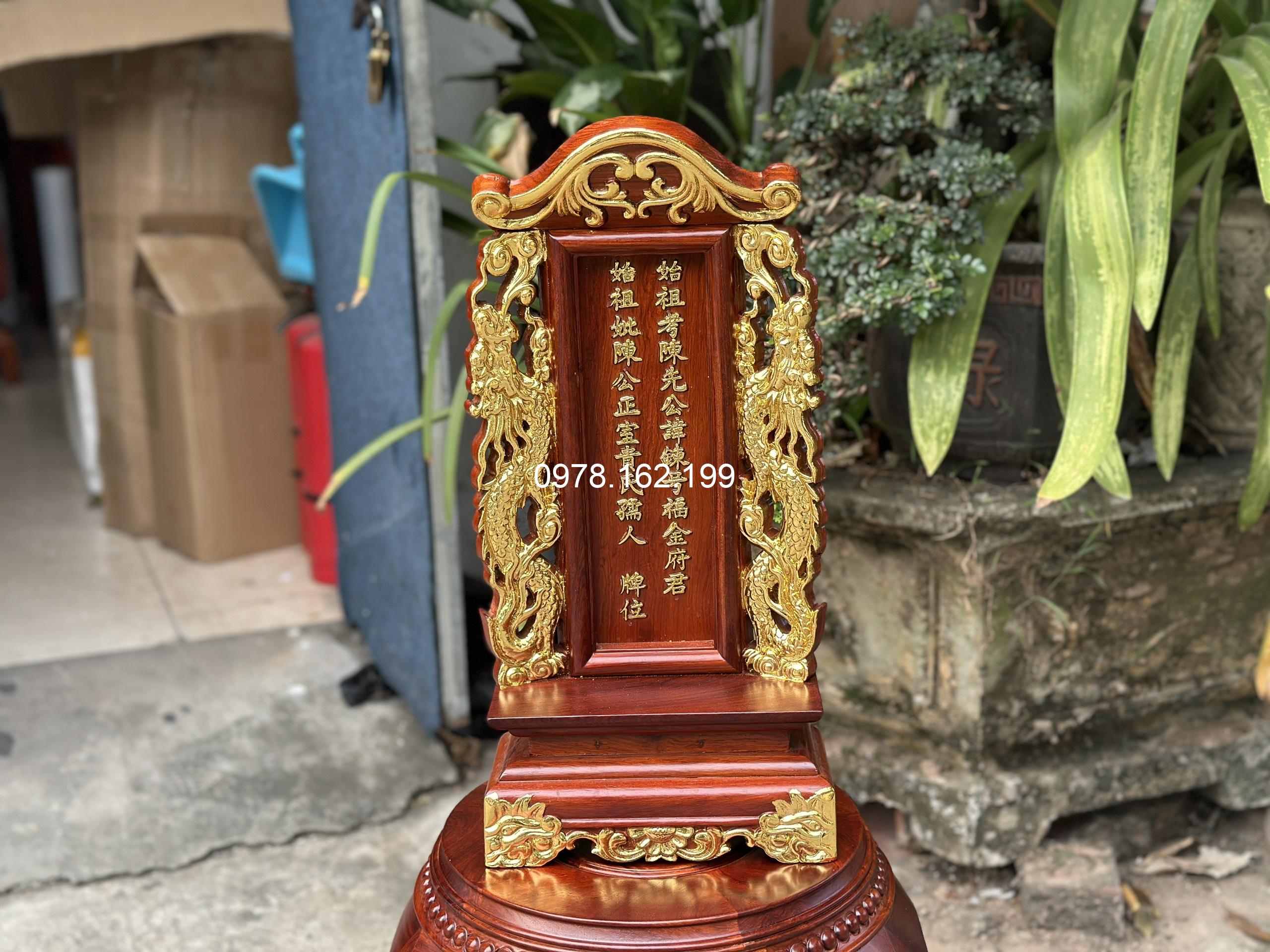 Bài vị song long đục chữ dát vàng