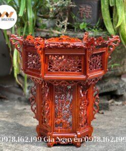 Đèn lồng tứ quý chạm rồng gỗ hương