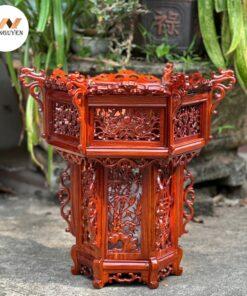 Đèn lồng tứ quý chạm rồng gỗ hương
