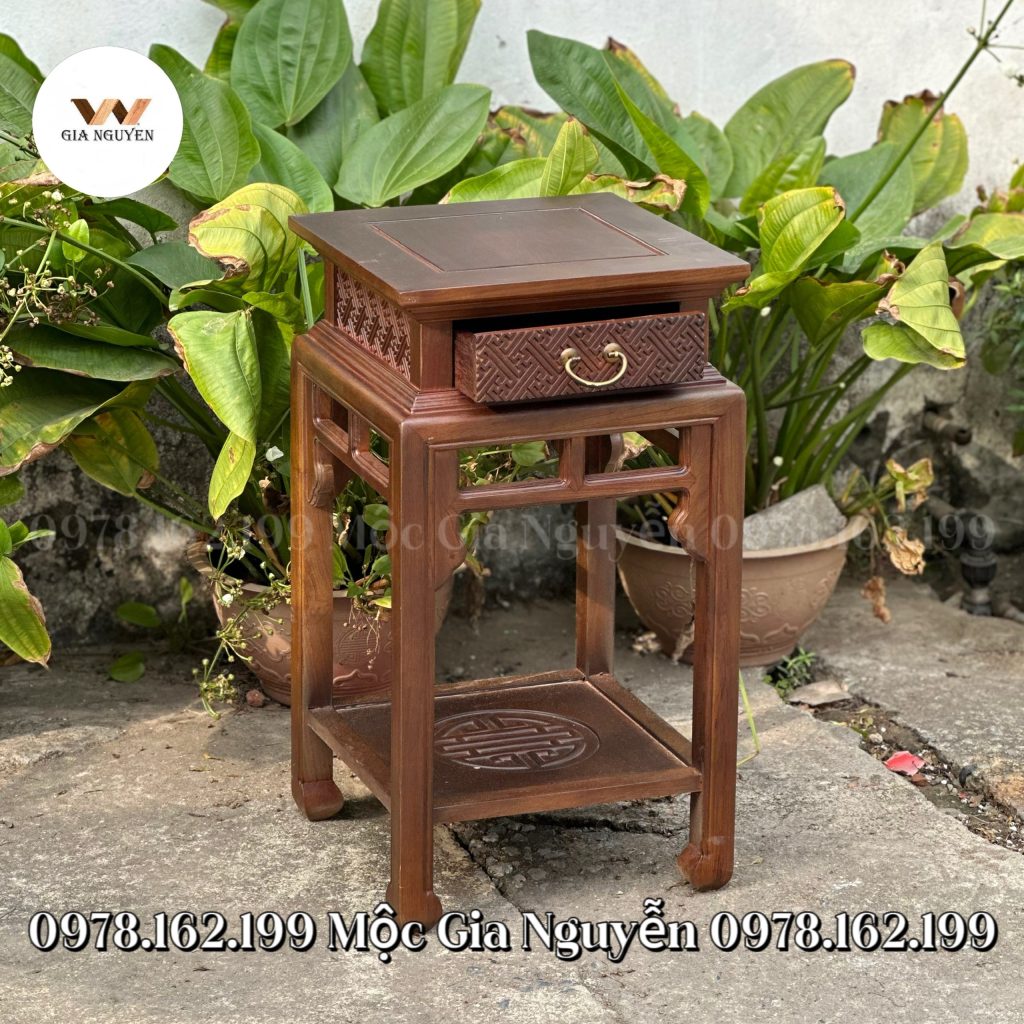 Đôn vuông chạm gấm gỗ hương 70cm