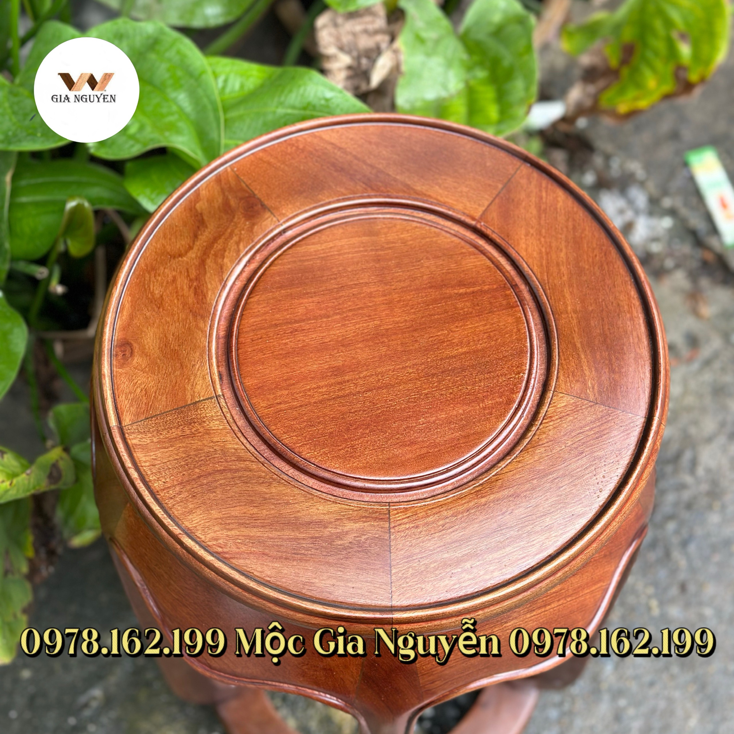 Đôn tròn gỗ hương màu gỗ óc chó 60cm