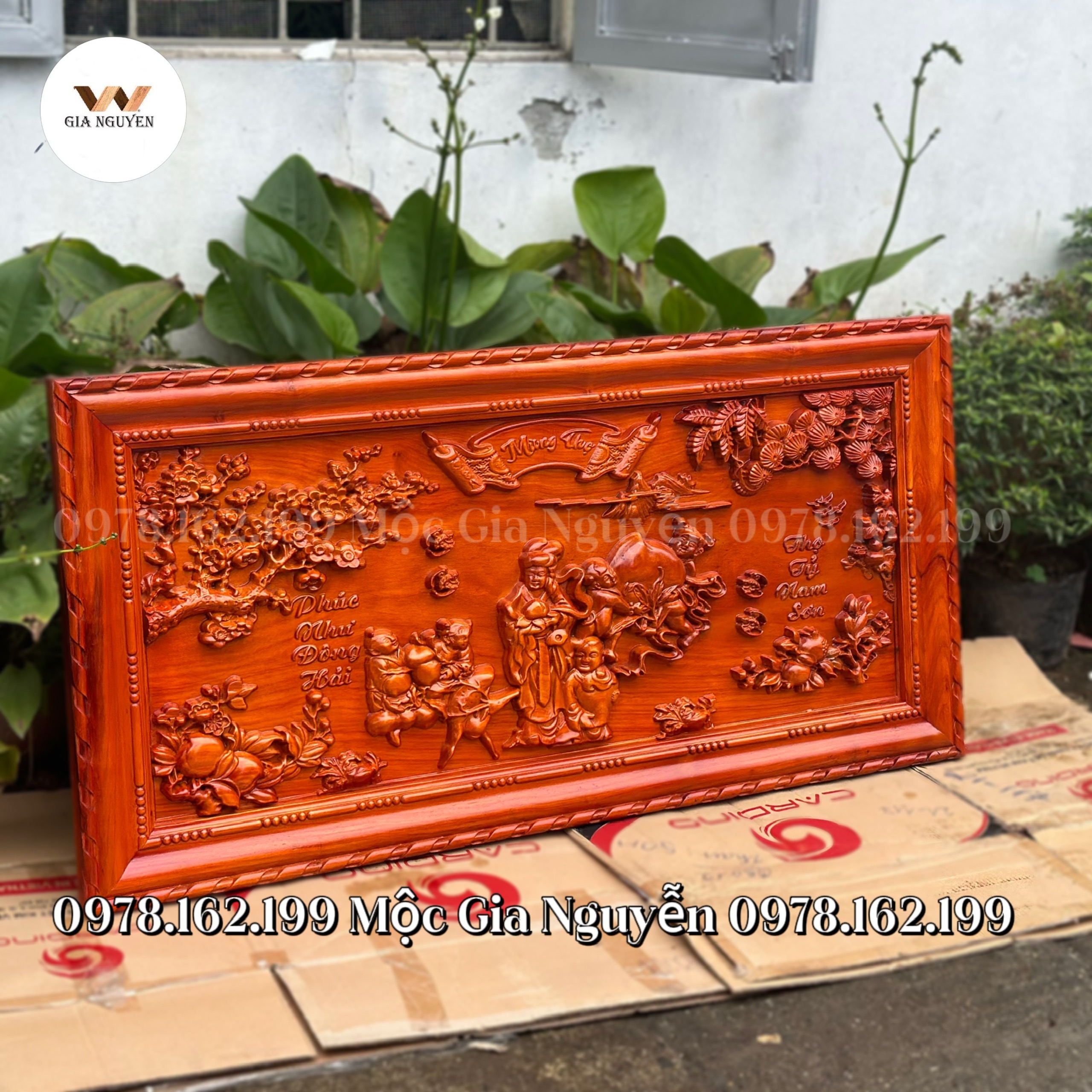 Tranh mừng thọ cụ bà gỗ hương 70x140cm