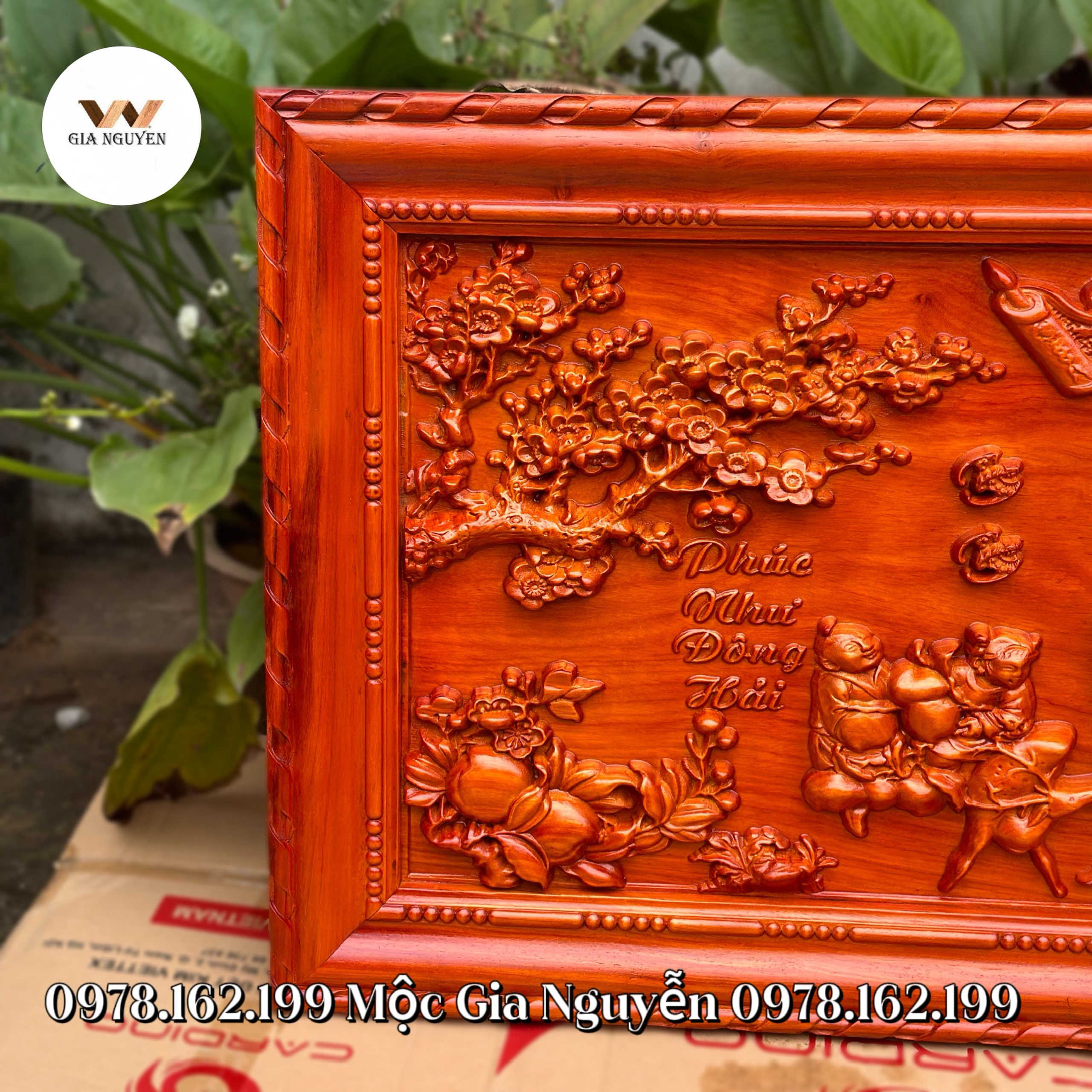 Tranh mừng thọ cụ bà gỗ hương 70x140cm