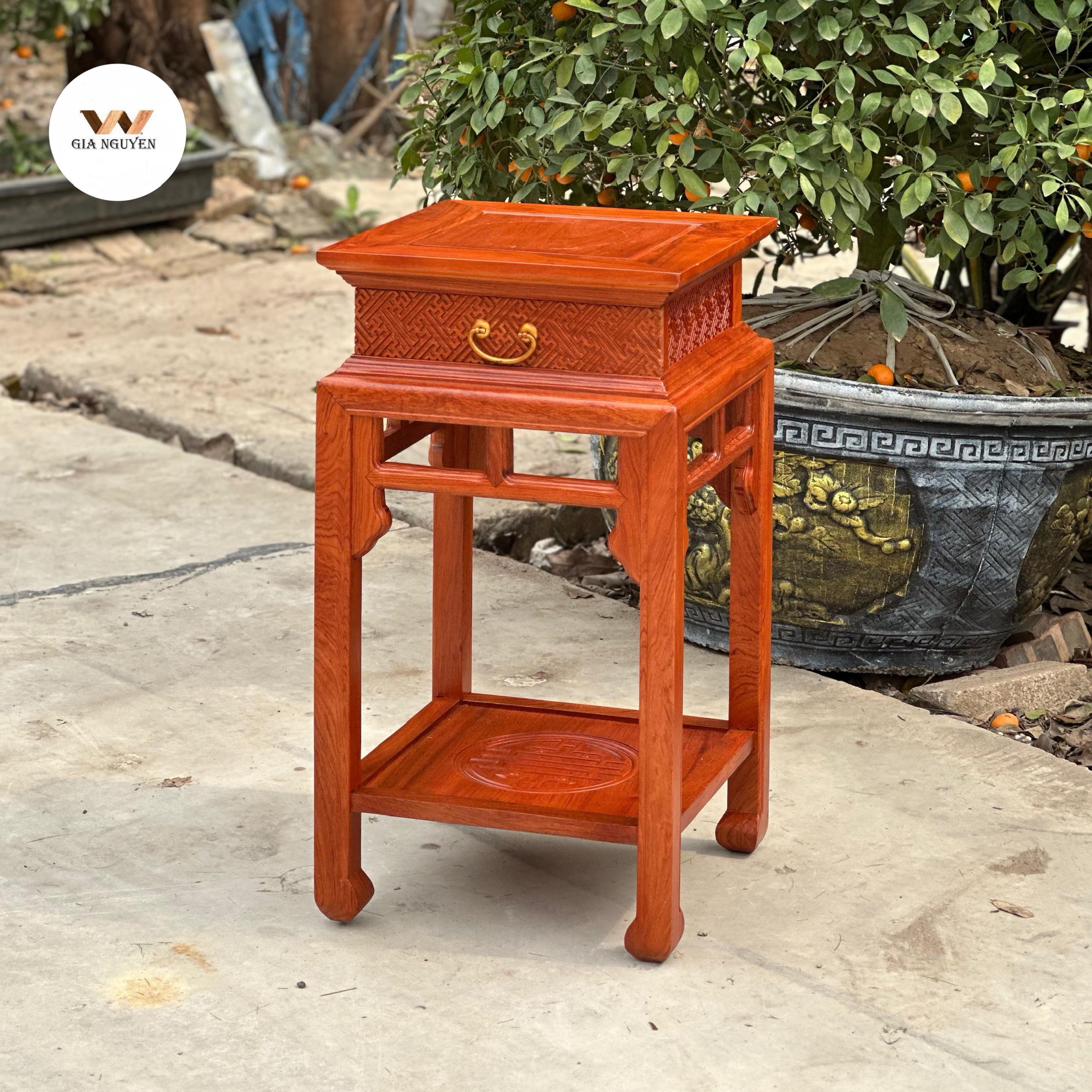 Đôn vuông ngăn kéo gỗ hương 60cm