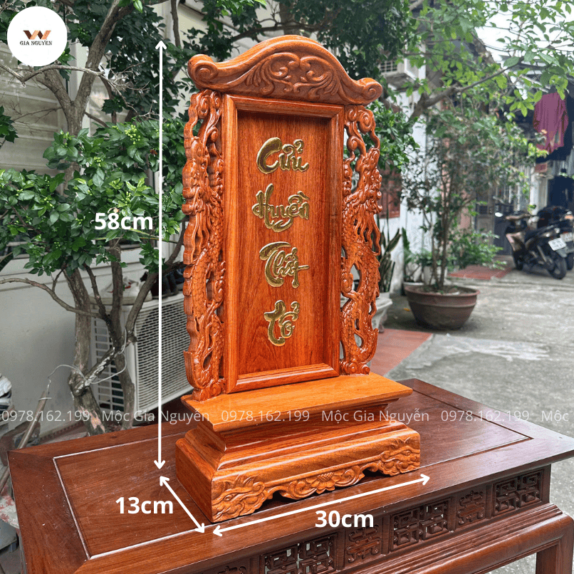 Bài Vị Cửu Huyền Thất Tổ Song Long Gỗ Hương 58 Cm BV92