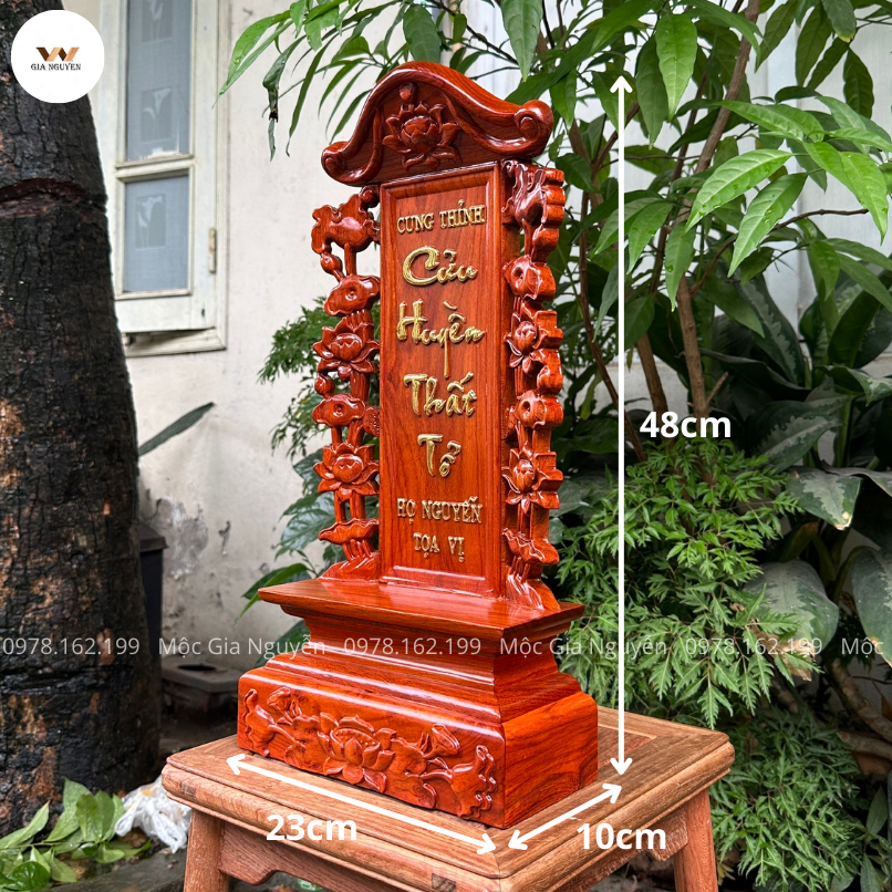 Bài Vị Cửu Huyền Thất Tổ Hoa Sen Gỗ Hương 48 Cm BV90