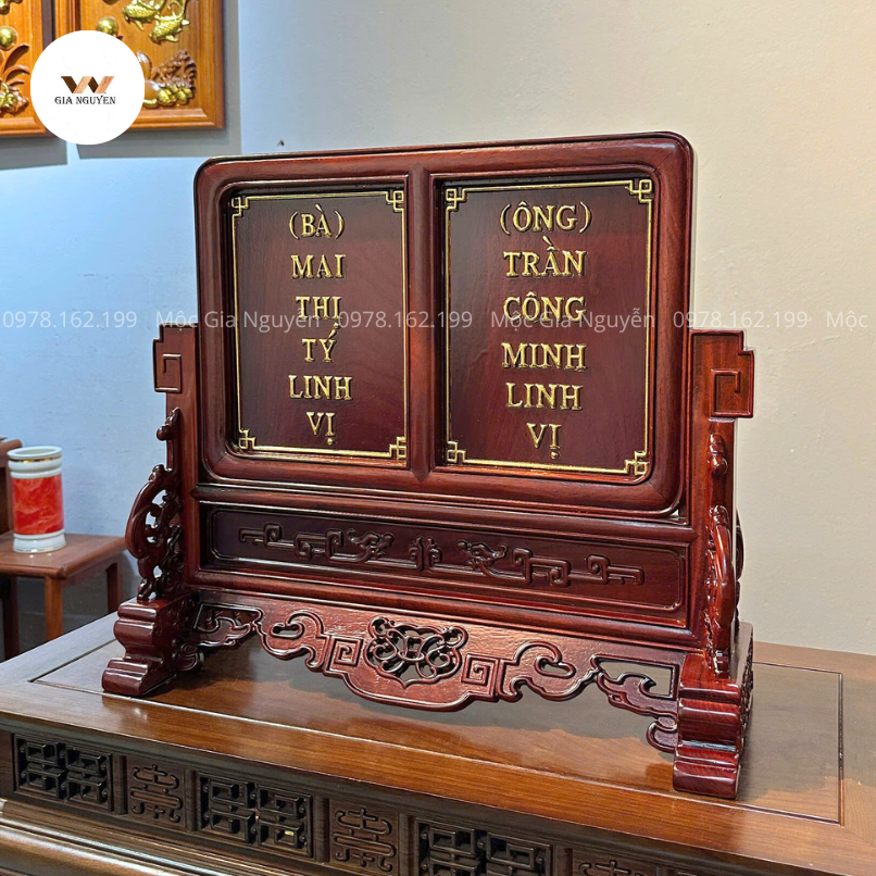 Bài Vị Đôi Dát Vàng Gỗ Hương BV95