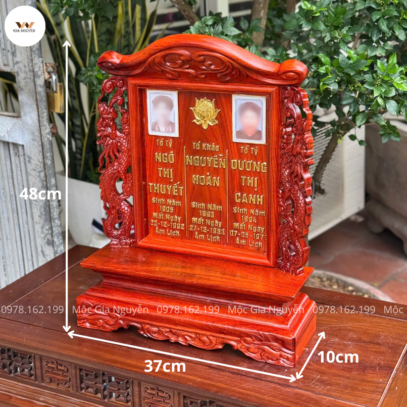 Bài Vị Cho 3 Người Song Long Gỗ Hương 48cm BV96